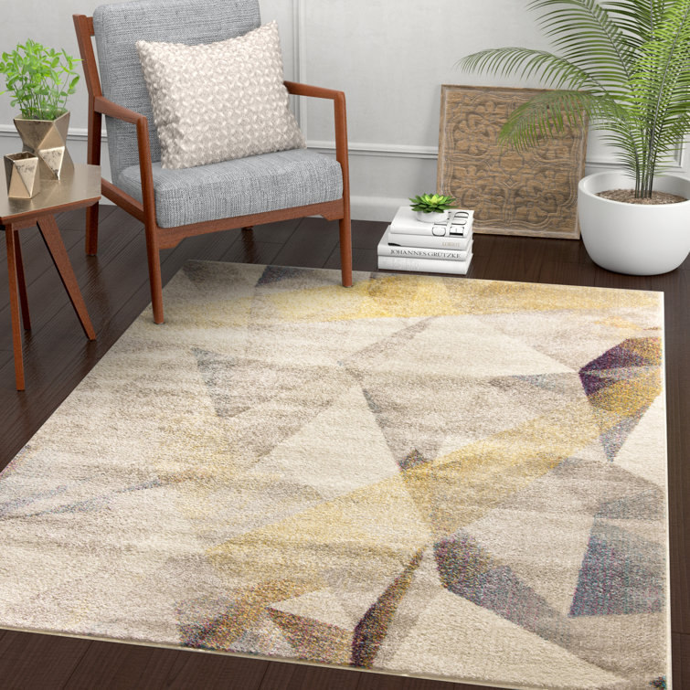 Hashtag Home Khadija MidCentury Modern Geometric Shapes Beige/Grey Rug